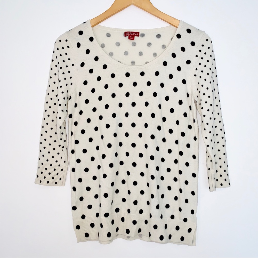 Merona White with Black Dot Light Sweater Top S